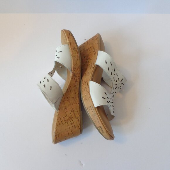 Thom McAn White Leather Womens 2.5"Mule‎ Heel Slip on Open Toe Sandals Size 7.5M - Picture 5 of 7